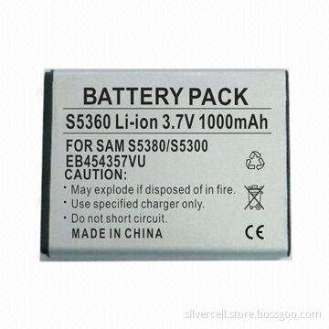 Li-ion Mobile Phone Battery for Samsung S5360, with 1,000mAh Capacity